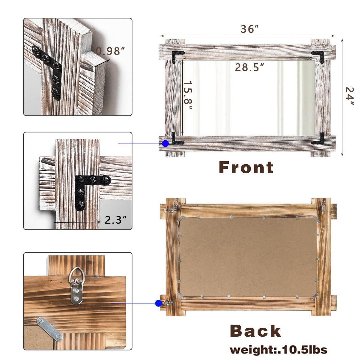 MeMoreCool Farmhouse Rustic Wood Framed Bathroom Mirror, Decorative Wall Mounted Rectangular Mirror for Bedroom, Living Room, or Bathroom, 24x36 Inch, White MeMoreCool
