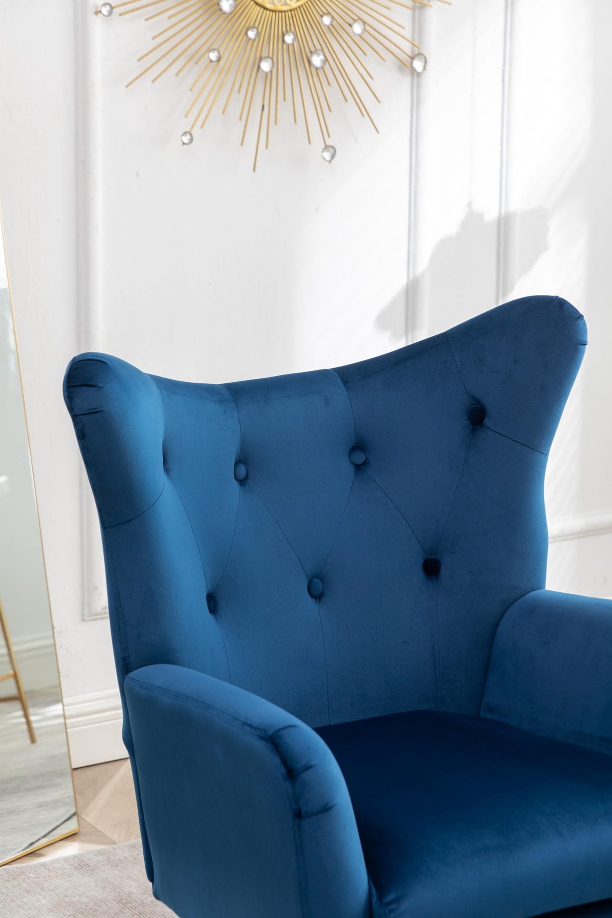 Roundhill Furniture Sovarol Velvet Button-Tufted Wing Back Accent Chair, Blue Roundhill Furniture