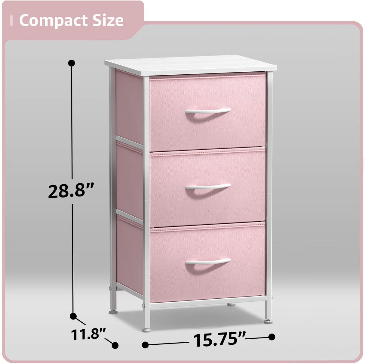 Sorbus Nightstand with 3 Drawers - Bedside Furniture & Accent End Table Chest for Home, Bedroom Accessories, Office, College Dorm, Steel Frame, Wood Top, Pastel Fabric Bins (Pink) Sorbus