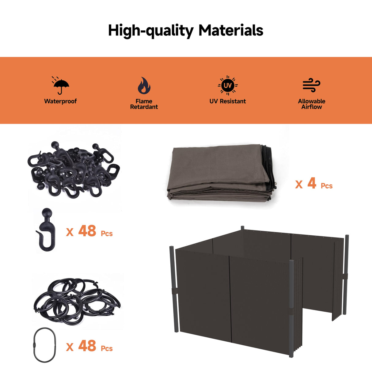 Gazebo Curtains Outdoor Waterproof, Curtain Replacement Universal 4-Panel Sidewalls, Universal Replacement Privacy Curtain Sidewalls with Zipper for Garden Patio Yard (Only Curtains) (10x12ft, Brown) Generic