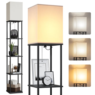 SUNMORY 5 Tier Floor Lamp with Shelves, Modern Square Standing Lamp with 3 Color Temperature Bulb, Corner Display Bookshelf Lamp for Living Room and Bedroom, Tall Shelf Floor Lamp