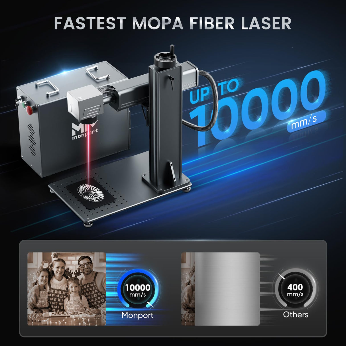 Monport 30W Fiber Laser Engraver&Rotary Axis with Lightburn,MOPA Laser Marking Machine with 6.9" x 6.9" Lens Red Dot Guide for Metal Color Marking for Aluminum Gold Steel More Monport