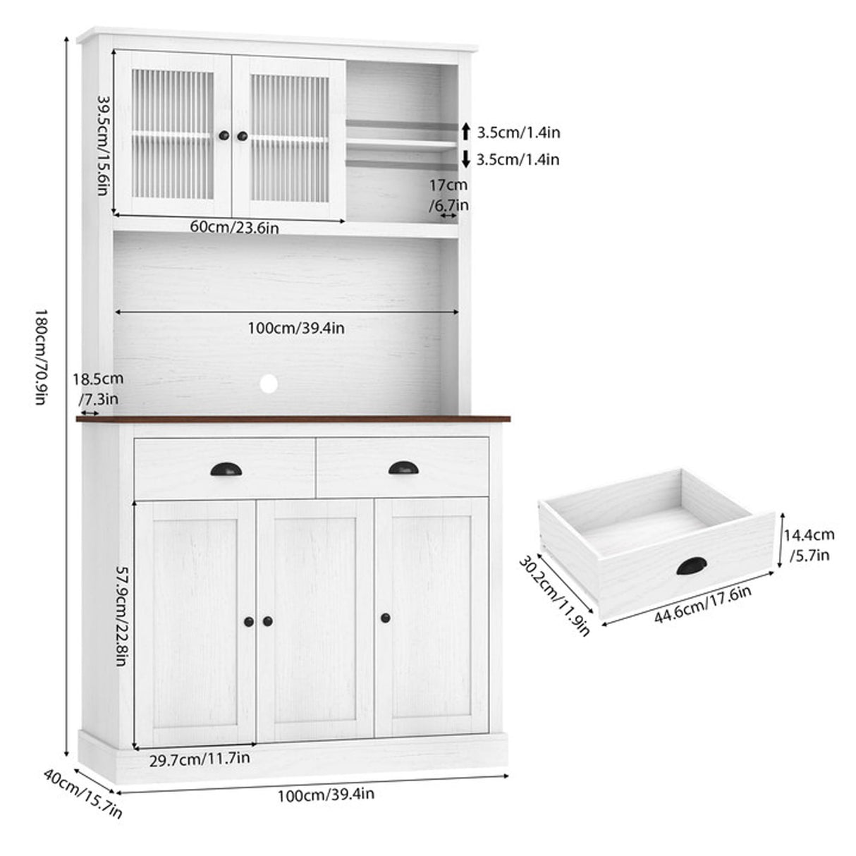 GarveeHome Kitchen Pantry Storage Cabinet, 71" Tall Wood Pantry with Microwave Stand, Modern Kitchen Hutch Cabinet, Coffee Bar Hutch with Wine Rack for Dining Room, Living Room, White GarveeHome