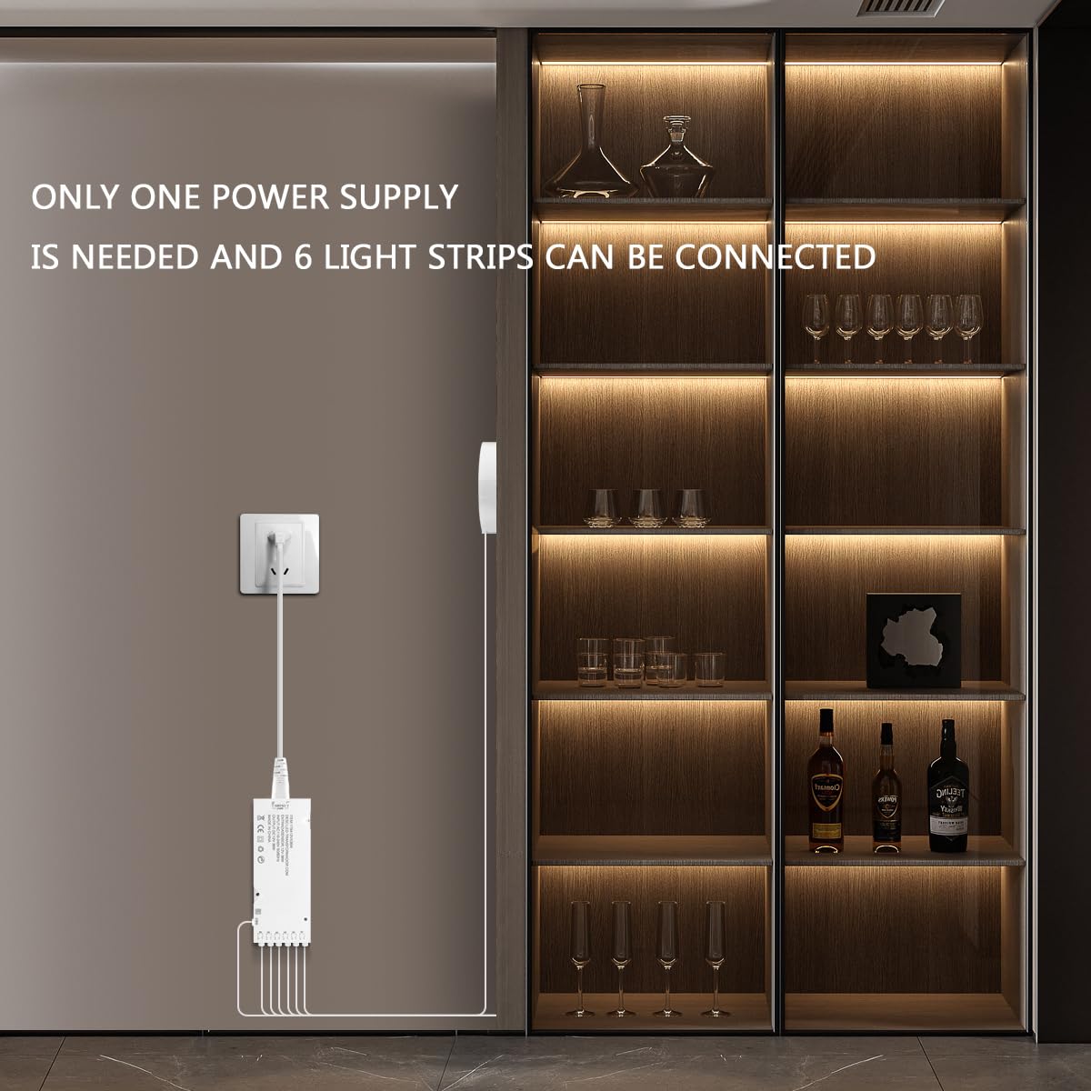 AIMENGTE 12V COB LED Cabinet Light Strip, 6-in-1 Penetrable Touch Dimming, for Wine Cabinets, Shoe Racks, Display Cabinets, Wardrobes, Kitchen Cabinets, and Showcase Lighting AIMENGTE