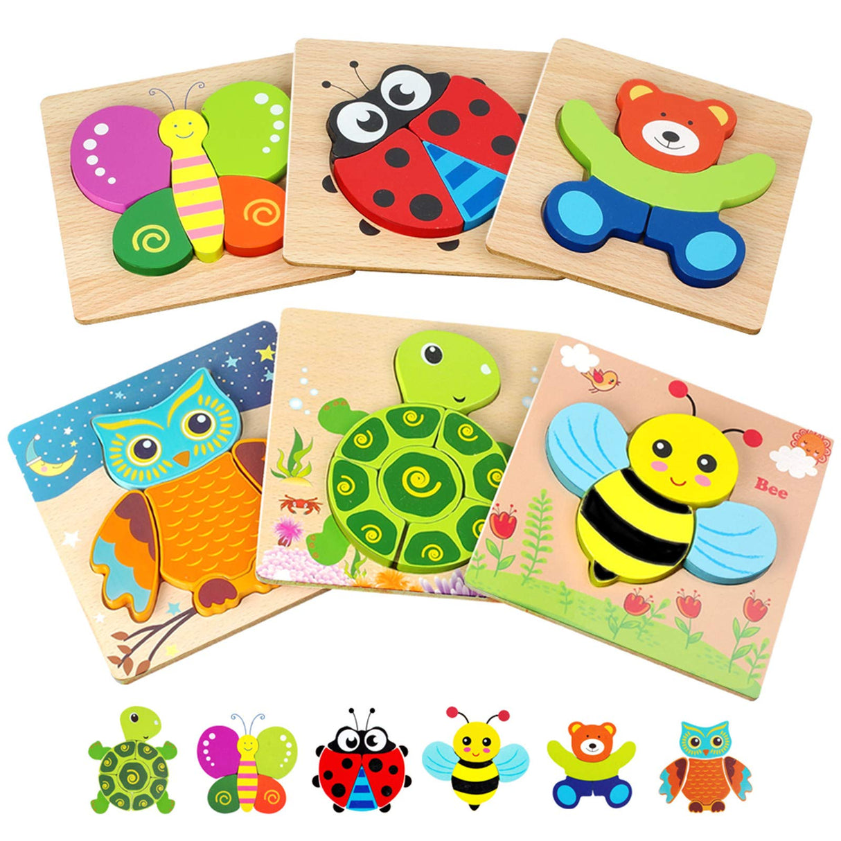 Toddler Puzzles, Wooden Jigsaw Animals Puzzles for 1 2 3 Year Old Girls Boys Toddlers, Educational Preschool Toys Gifts for Colors & Shapes Cognition Skill Learning LURLIN