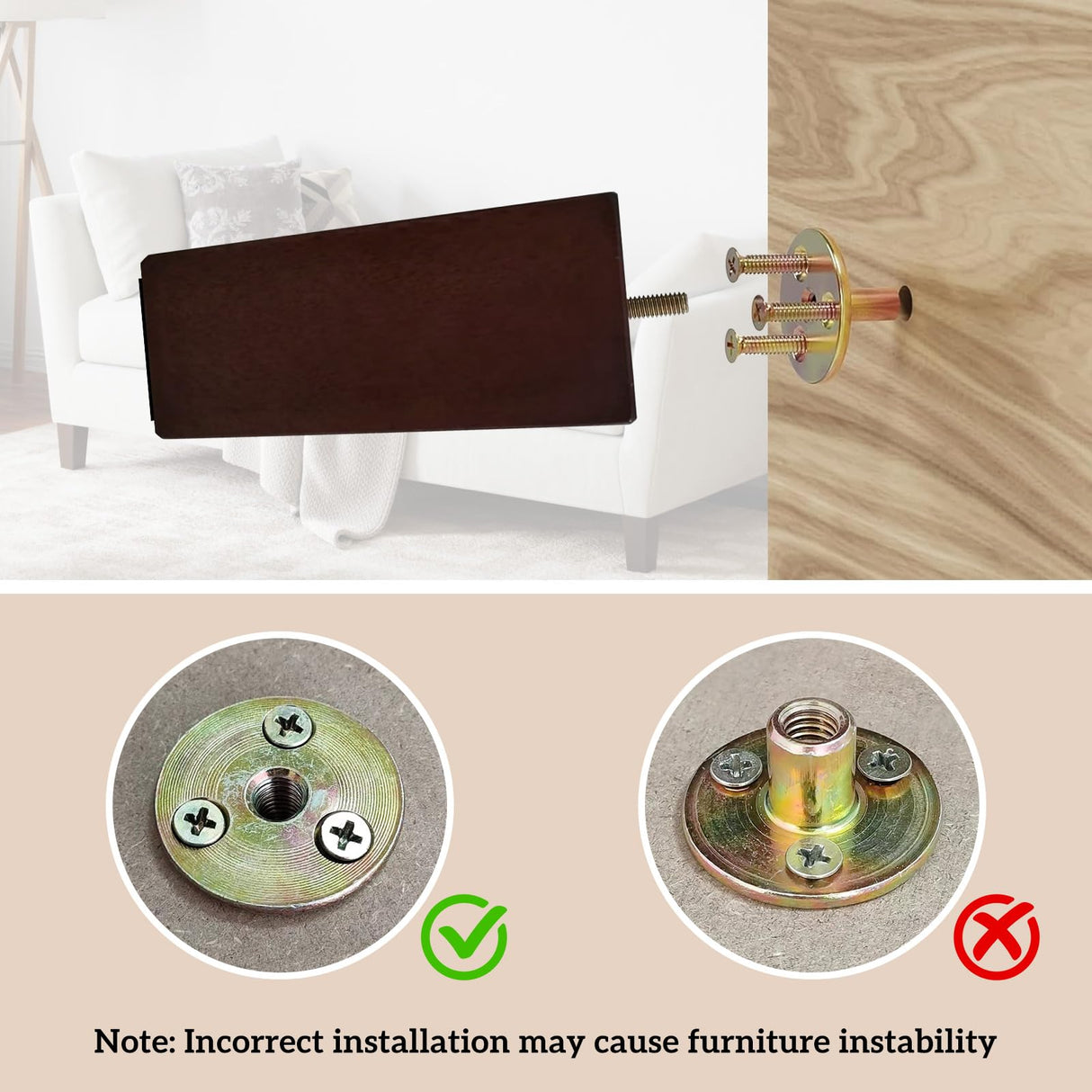 6 Inch Wooden Sofa Legs Set of 4, Brown Square Wood Furniture Feet Couch Legs, Mid Century Modern Dresser Replacement Feet for Chair Cabinet Armchair Recliner Table Or Home DIY Projects Bun Feet GOSCHE