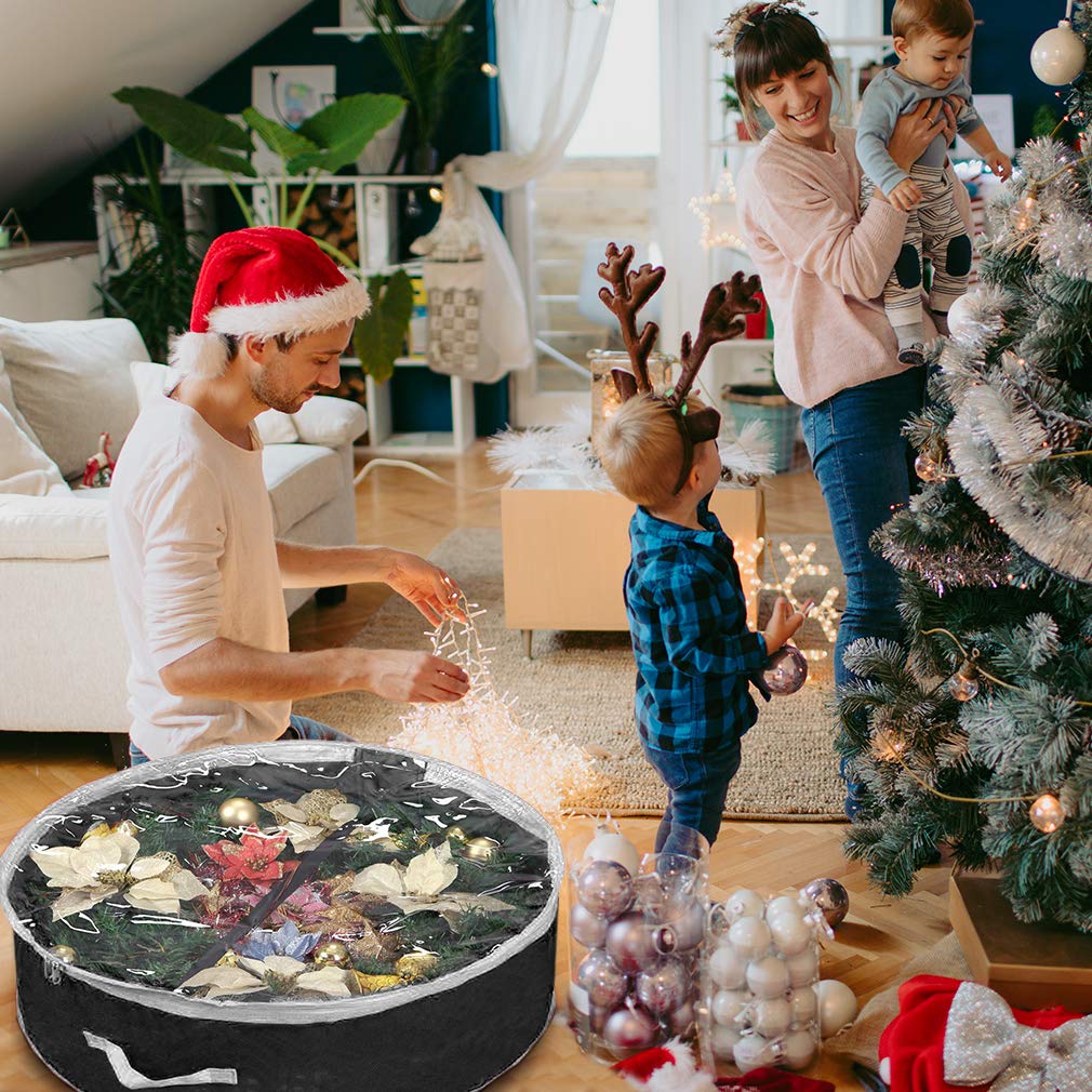 Primode Christmas Wreath Storage Bag 48" with Clear Window | Extra Large Garland Xmas Wreath Container | Durable 600D Oxford Material | XL Huge 48” Holiday Wreath Bags Box (Black) Primode