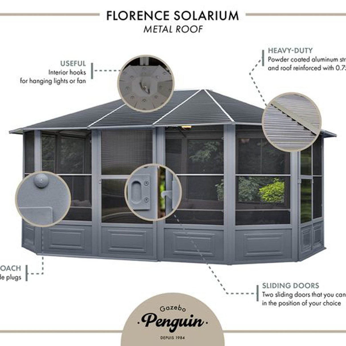 Gazebo Penguin Florence - Solarium 12x12 Metal Roof Gazebo Penguin
