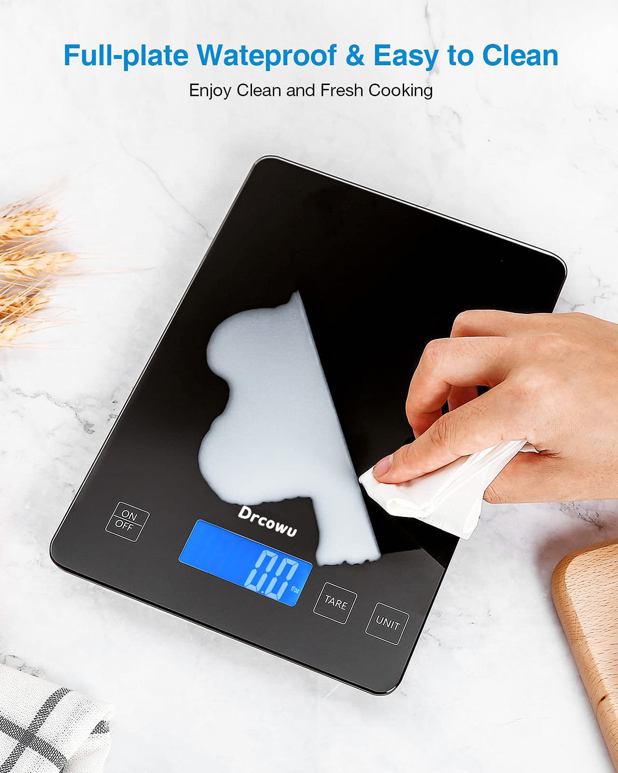 Large Digital Kitchen Scale, Drcowu 15kg Food Kitchen Scales for Baking, Cooking, Keto and Meal Prep, Food Weight Scale with 1g Accuracy and LCD Display, Easy to Read, Grams and Oz (Black) Drcowu