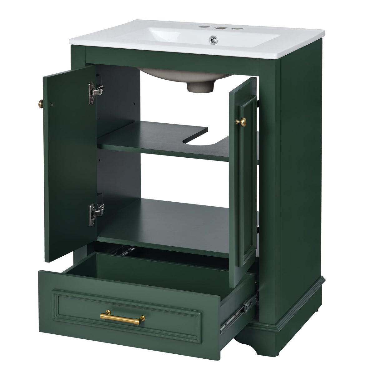 Merax 24" Bathroom Vanity with Sink, Modern Wood Bathroom Vanity Storage Cabinet with Adjustable Shelf and 1 Bottom Drawer, Solid Wood Frame, Ceramic Sink Top Merax