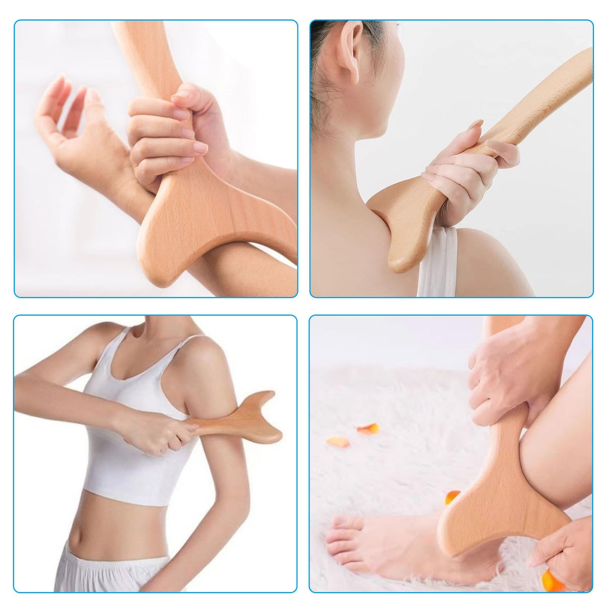 Hitefu Wooden Gua Sha Massage Tool with Handle, Wooden Lymphatic Drainage Massager, Wood Therapy Massage Tools for Cellulite Massage & Muscle Release Hitefu