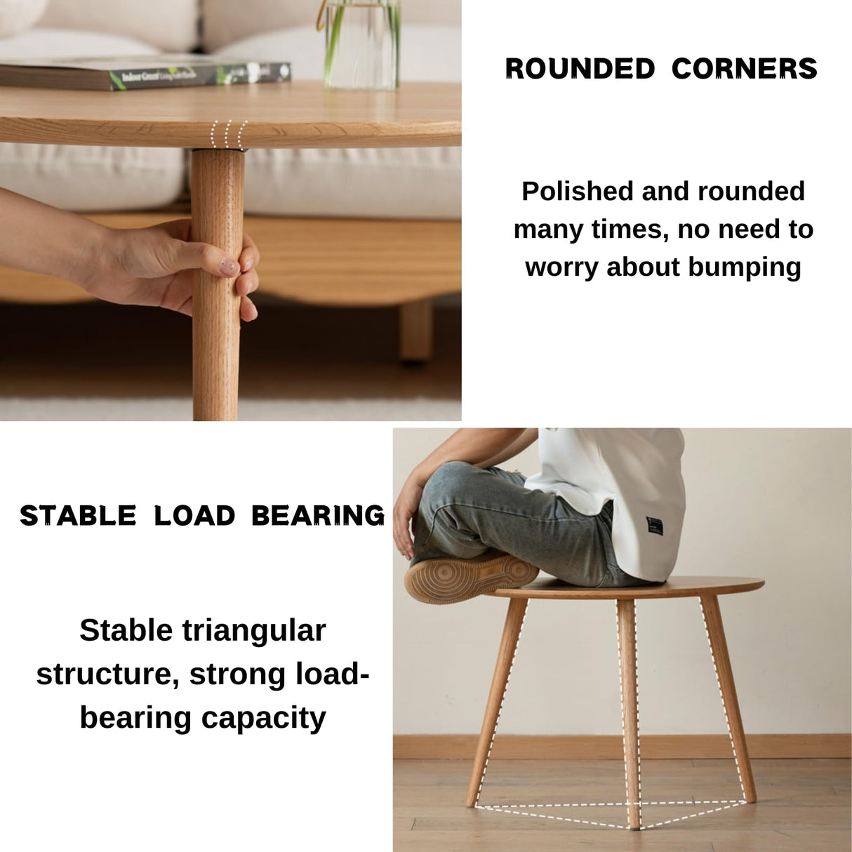 Vadisun Small Oval Coffee Table, Mid Century Modern Coffee Table for Living Room, 100% Solid Oak Wood Side Table, Minimalist Display Center Table (, 33.46''x22.83''x15.74'') Vadisun