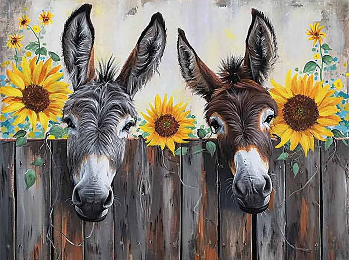 MaiYiYi Sunflower Donkey Diamond Painting by Numbers, 5D Full Round Dirill Sunflower Diamond Painting Cross Stitch Kit, Donkey Diamond Painting Set for Adult Beginners Wall Art Decor (40X30 CM) MaiYiYi