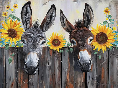 MaiYiYi Sunflower Donkey Diamond Painting by Numbers, 5D Full Round Dirill Sunflower Diamond Painting Cross Stitch Kit, Donkey Diamond Painting Set for Adult Beginners Wall Art Decor (40X30 CM)
