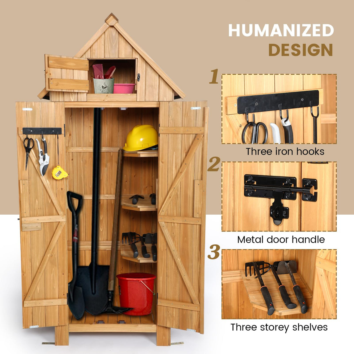 Wooden Outdoor Storage Shed with Double Doors,70” Tall Waterproof Storage Shed with Lock,Sheds & Outdoor Storage with Windproof Tipping for Deck,Backyard Garden and Yard Agitree