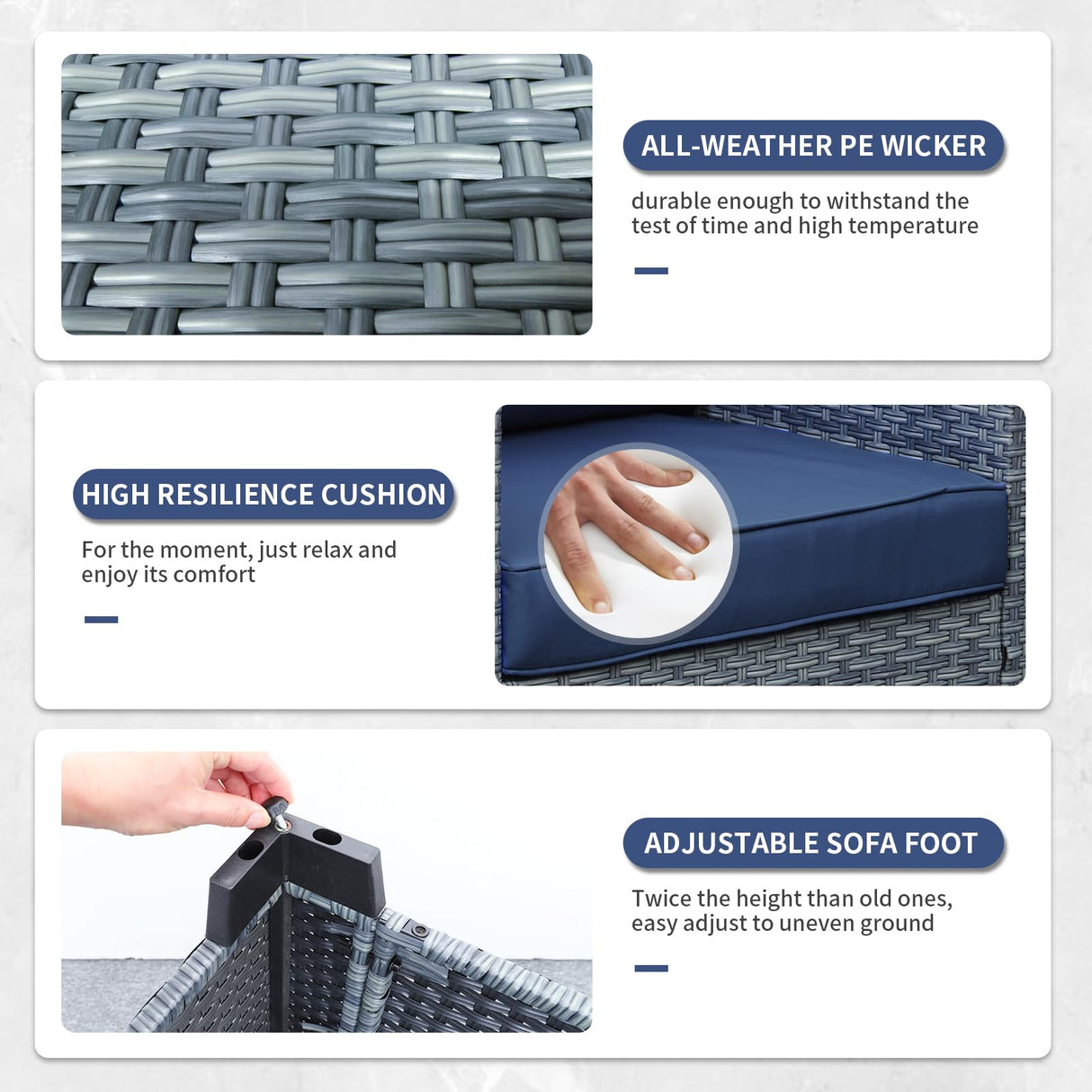 Lviden 6 Pieces Wicker Patio Furniture Sets Outdoor Conversation Set PE Rattan Sectional Sofa Couch with Storage Table and Royal Blue Cushions Lviden