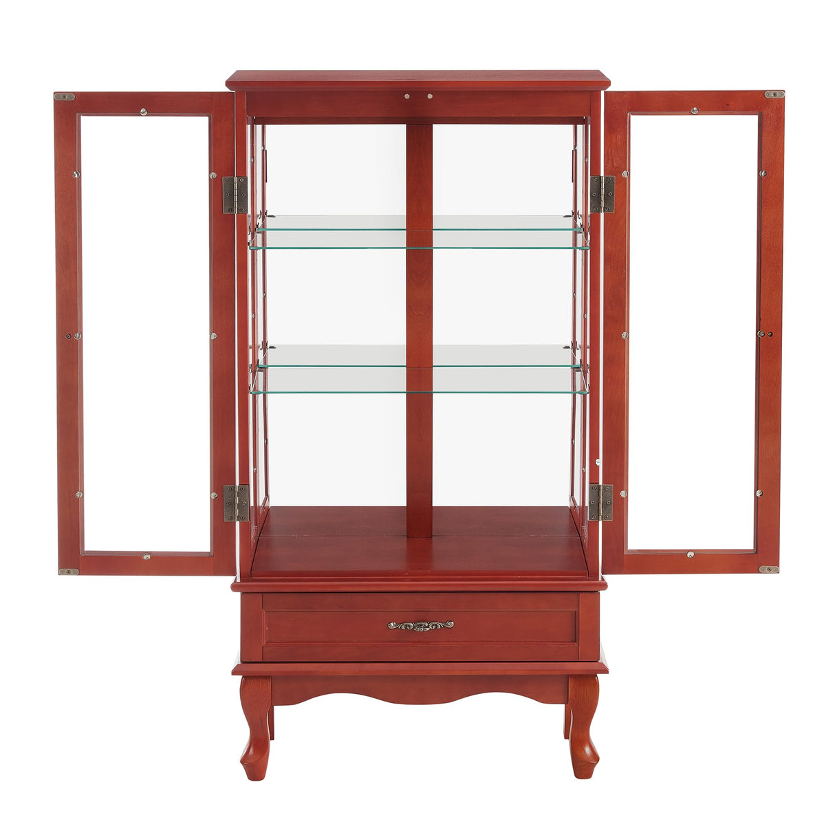 HIUU Cherry Curio Cabinets with Glass Doors,49.4’’H Curio Cabinet with Lights,Display Cabinet with Glass Doors and Adjustable Shelves,Wooden China Cabinet for Living Room HIUU