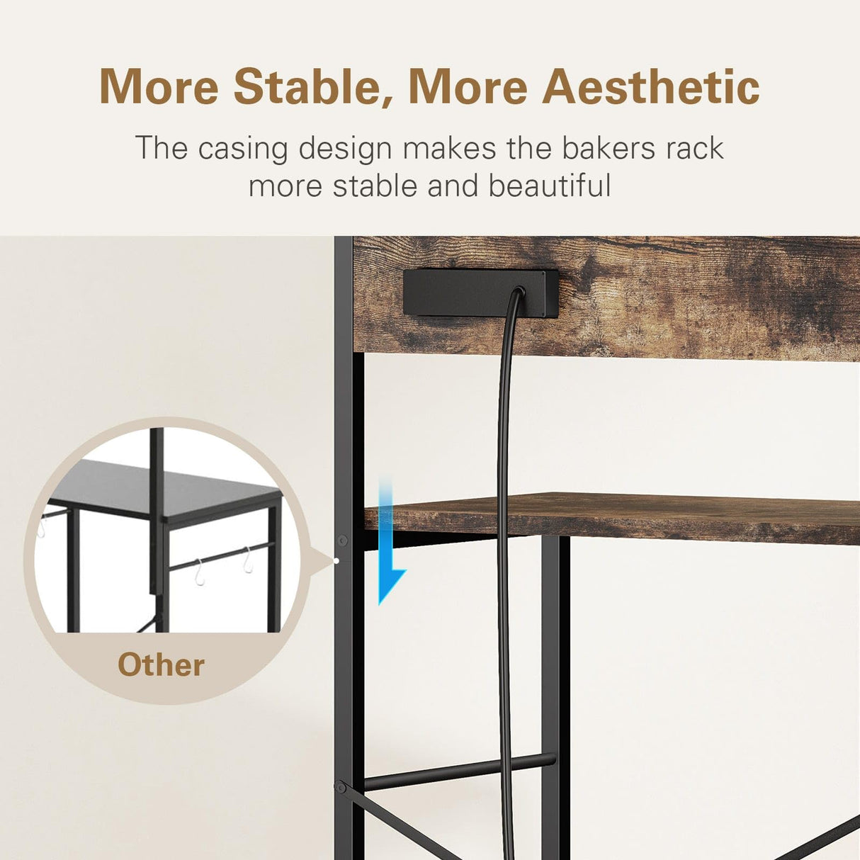 Anycoo Bakers Rack with 3 Power Outlets, 4-Tier Microwave Stand with Storage, Freestanding Kitchen Shelf Stand 23.6”L x 15.7”W x 51.2”L, Rustic Brown Coffee Bar Table Anycoo