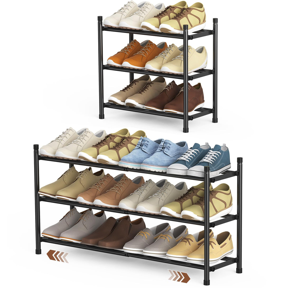 Uneviesyka Expandable Shoe Rack, 3 Tier Shoe Rack for Closet, Stackable Adjustable Standing Metal Shoe Shelf Organizer Storage, Small Shoe Racks for Front Door Entrance、Entryway(Black) Uneviesyka
