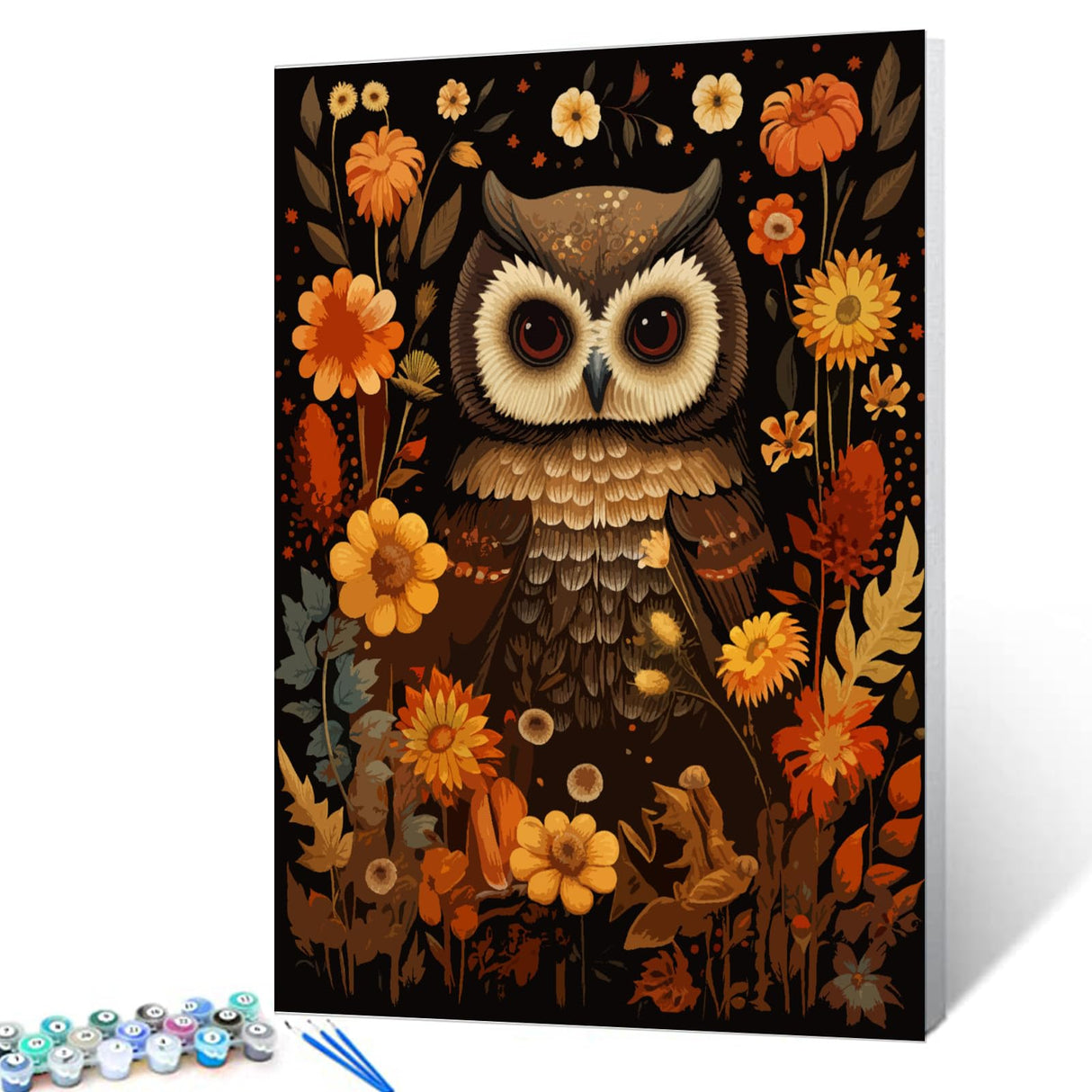Tucocoo Retro Owl DIY Paint by Numbers for Adults Beginner,Floral Bird DIY Paint by Numbers Kits on Canvas, Home Wall Art Decor Gift Natural 16x20inch Frameless Tucocoo