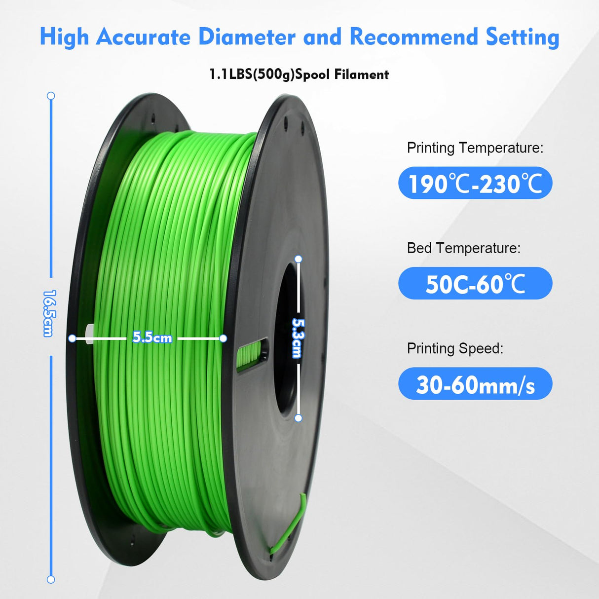 GEEETECH PLA Filament 1.75mm, 500g Spool (1.1 LBS) – Dimensional Accuracy ±0.02mm 3D Printer Filament, Low Warping & High-Speed Printing, Fits Most FDM 3D Printers, Green Geeetech