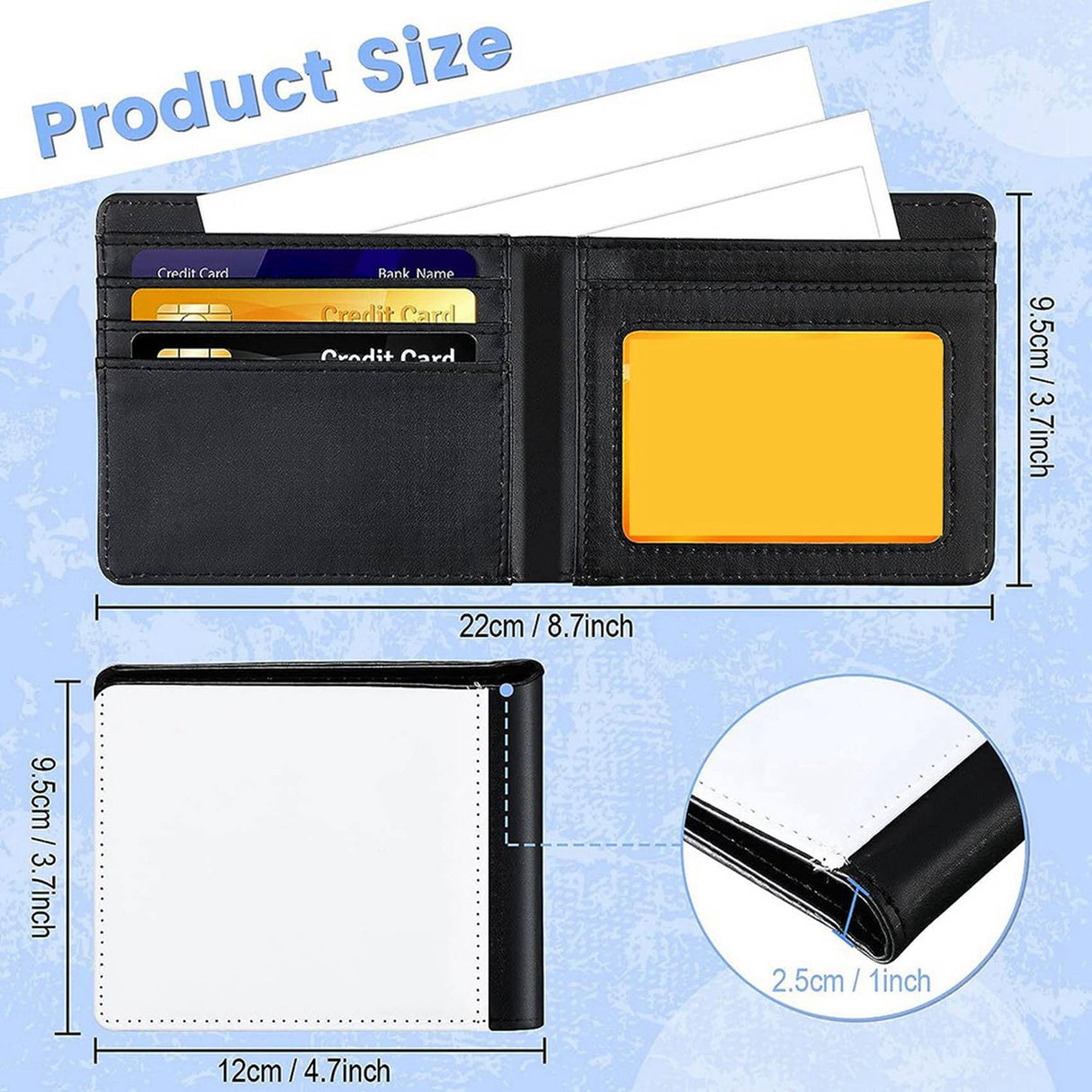 Viodmss 8Pack Sublimation Wallet Leather Blank Heat Transfer Sublimation Wallets Bank for Men Gift Office Travel Viodmss