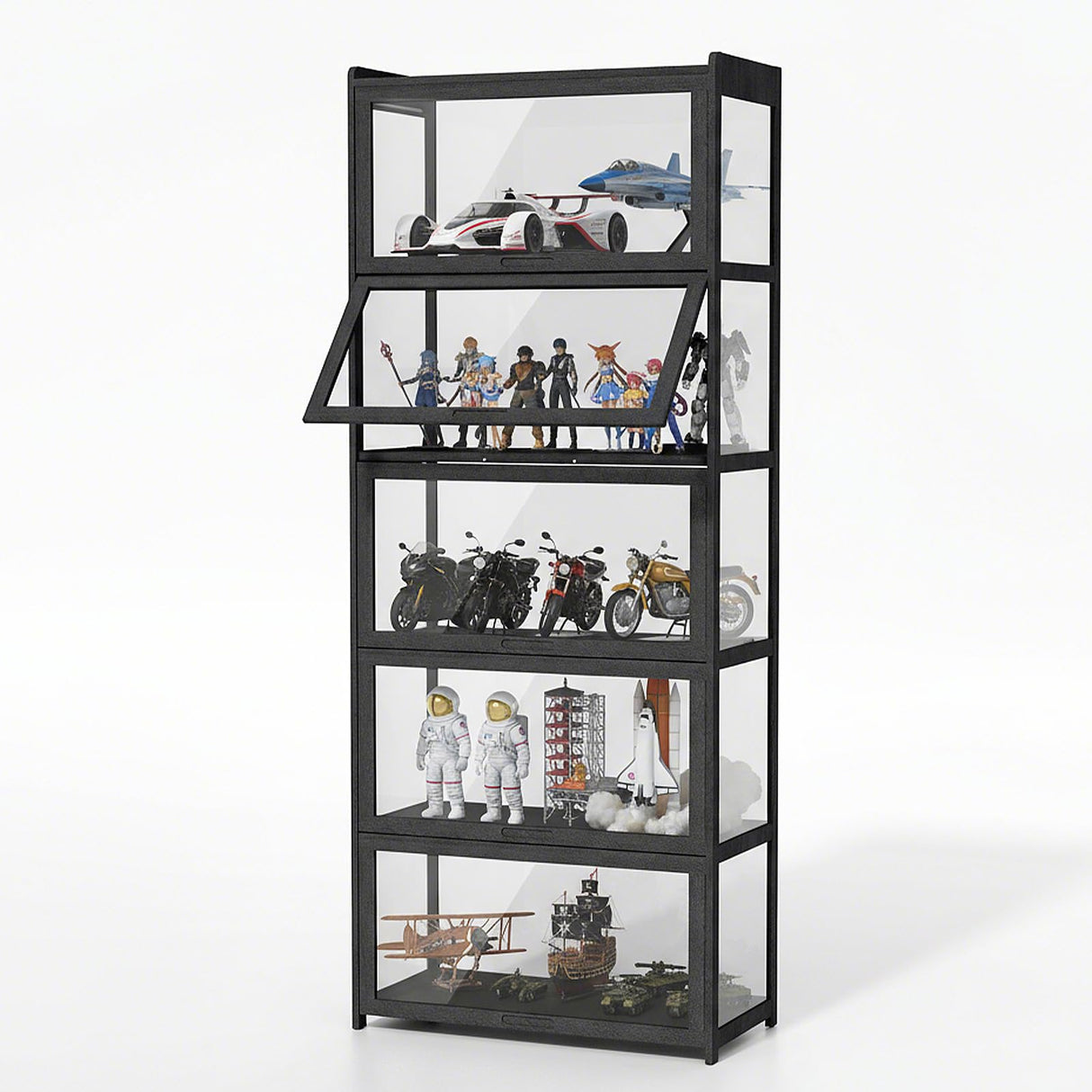 Magshion Display Cabinet with Acrylic Doors, 5-Tier Curio Cabinet for Collectibles, Display Case Showcase for Living Room, Office, 27.5"(L) x 13.5"(W) x 67.5"(H), Black Magshion