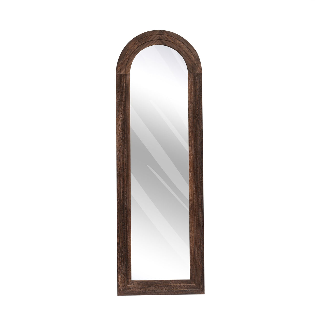 ZHUNFA Arched Full Length Mirror with Solid Wood Frame, 65x22 Farmhouse Wall Mounted Floor Mirror with Stand, Vertical Hanging, Leaning Standing for Bedroom, Living Room, Brown ZHUNFA