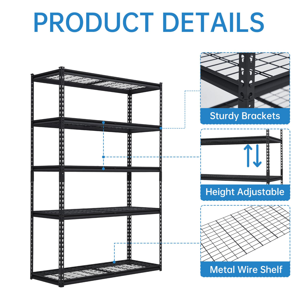 KOKEBREN Heavy Duty Storage Shelves 48x18x72 in, 2500Lbs Adjustable Metal Shelving for Garage Organization, Durable Garage Shelving Easy Assemble KOKEBREN