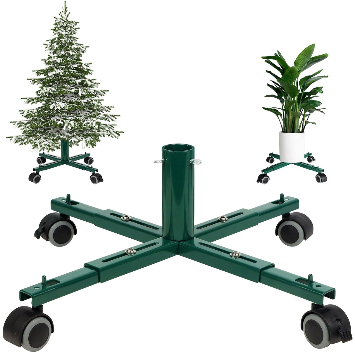 Blissun Christmas Tree Stand Base with Wheels, Movable Christmas Fake Tree Holder, Fits up to 7.5 FT Artificial Trees, Plant Caddy with Wheels, Plant Taxi, Plant Dolly Cart After Christmas (Green) Blissun