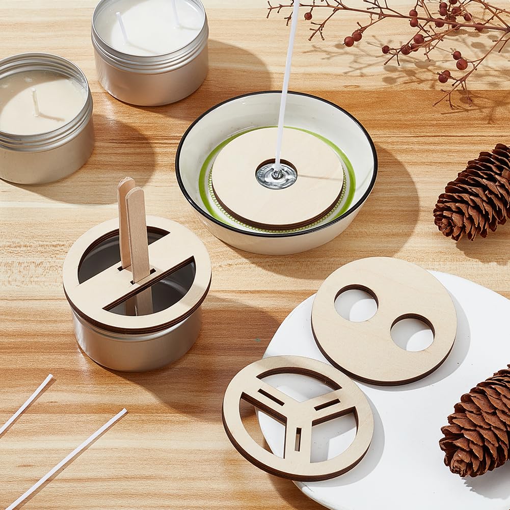 BENECREAT 8 Pcs 4 Styles Wooden Wick Centering Tool, 2.95 Inch Engraved Patterned Wick Holder, Candle Wick Stabilizer for Candle Making DIY BENECREAT