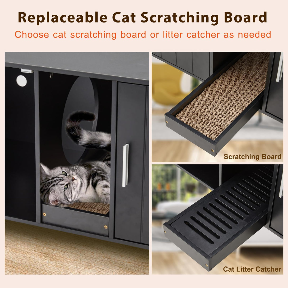 YDTOP Cat Litter Box Enclosure for 2 Cats, Double Hidden Litter Box Furniture with Scratcher, Large Wooden Cat House, Black YDTOP