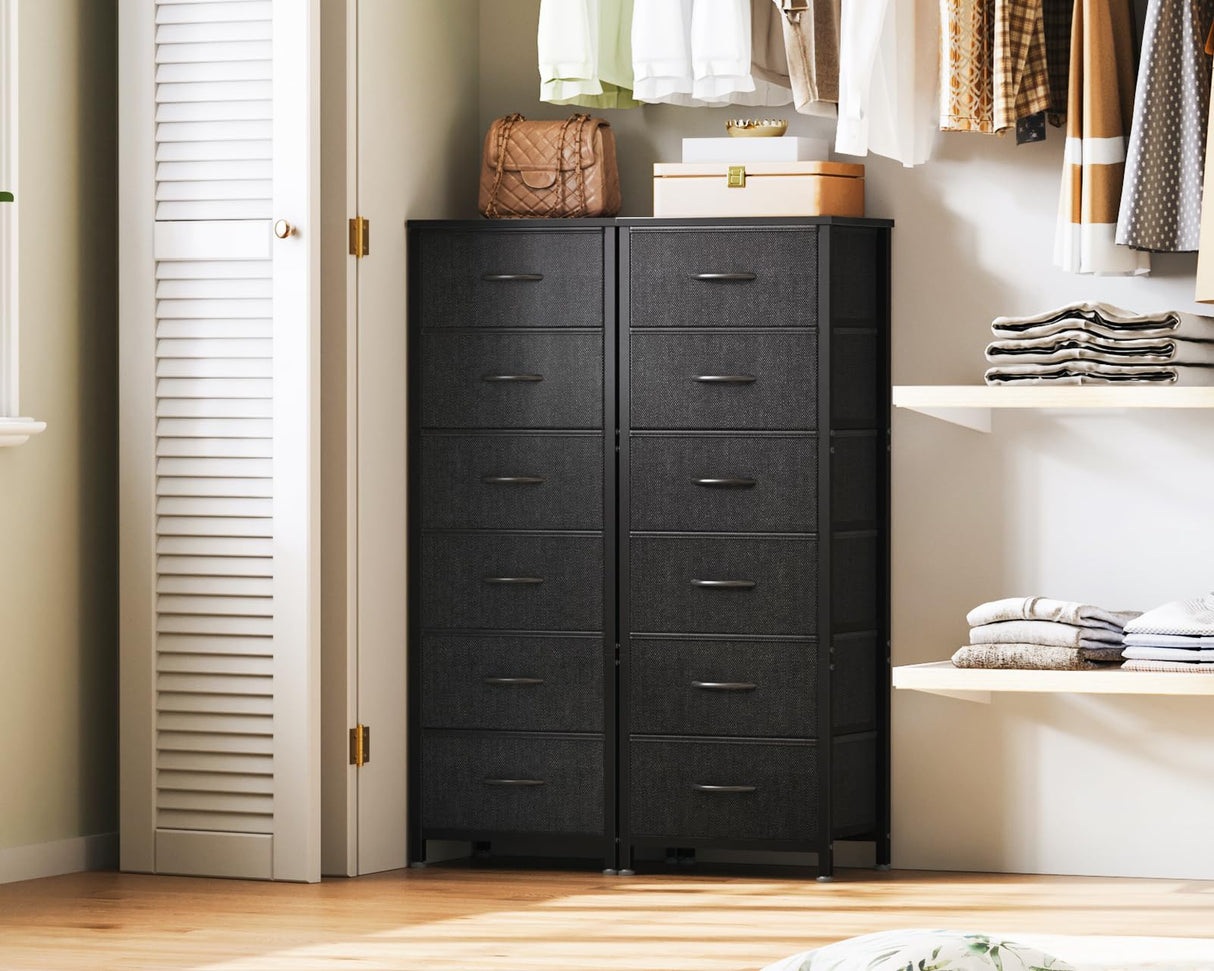 AODK Tall Dresser for Bedroom, Storage Dresser Organizer with 6 Fabric Drawers, Dressers Chests of Drawers, Fabric Dresser with Sturdy Steel Frame for Closet Storage, Hallway, Black AODK