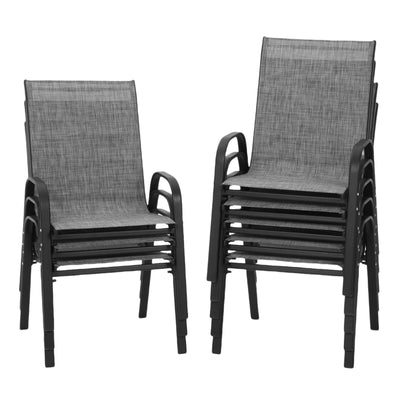 PIZZELLO Patio Chairs Set of 8 - Outdoor Stackable Dining Chairs for All Weather - Lightweight Textilene Outdoor Chair Sets with Armrests - 300Lbs Capacity - for Backyard Garden Porch Poolside (Grey)
