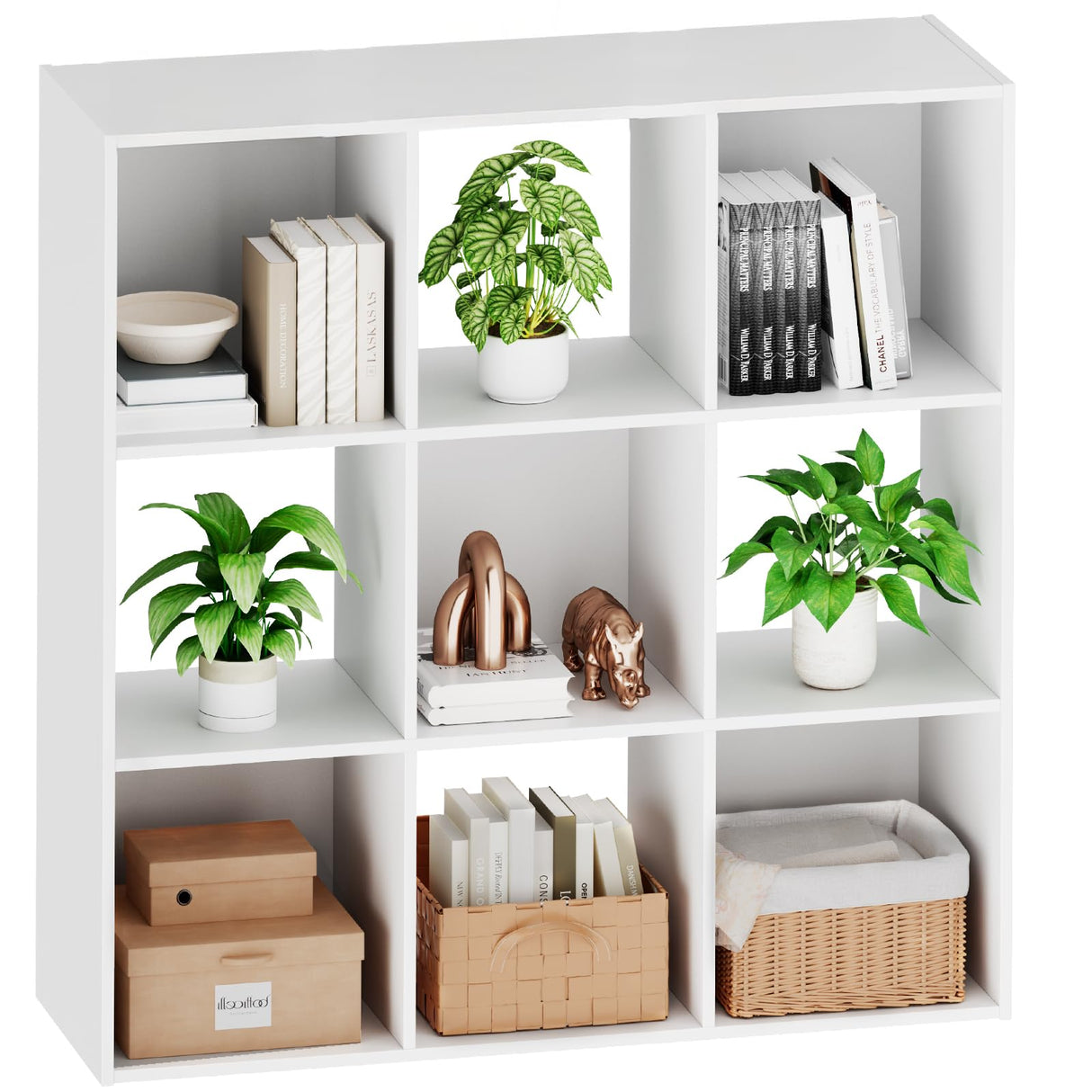 Sweetcrispy 9 Cube Storage Organizer - Open Cube Bookshelf with 5 Removable Back Panels, Display Storage Bookcase for Living Room, Bedroom, Entrance Hall, Home Office,36" L×11.6" W×36" H, White Sweetcrispy
