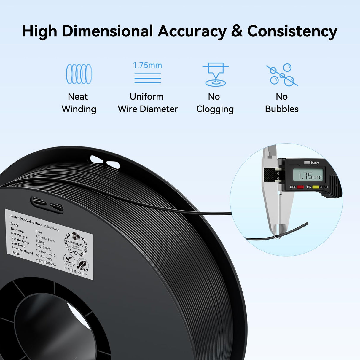 Creality 2kg Black & White PLA 1.75mm Filament Bundle for 3D Printing with No-Tangling Strong Bonding and Overhang Performance, Accuracy +/- 0.02mm Creality