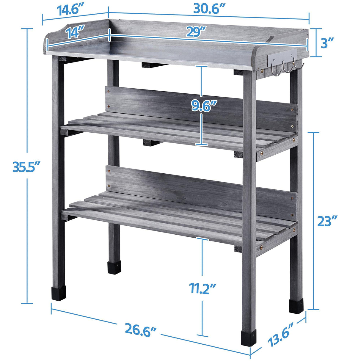 Yaheetech Garden Potting Table Horticulture Potting Bench w/Storage Shelf W/Metal Tabletop w/Hook 3 Shelves Workstation Work Benches Station, Gray Yaheetech