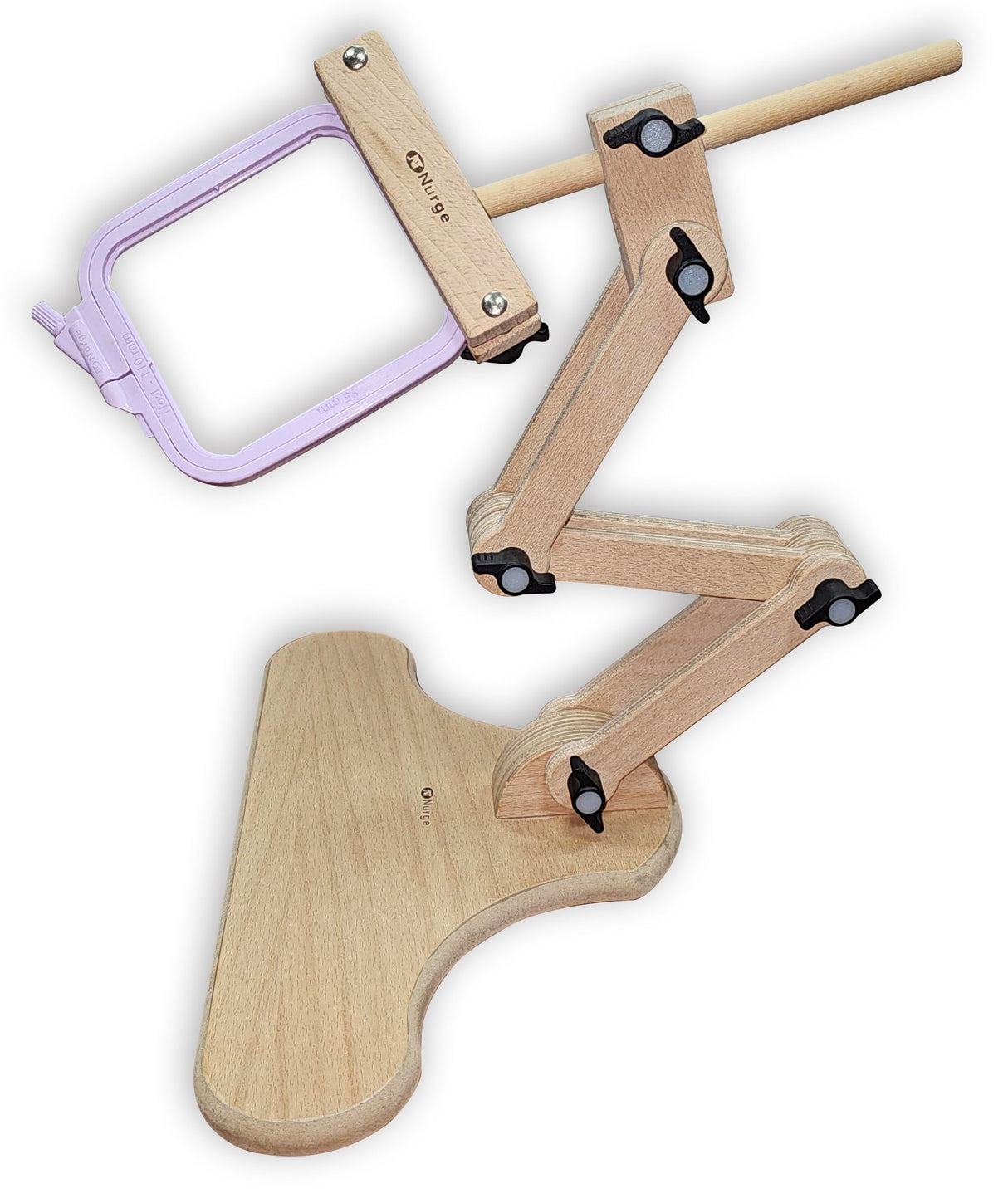 Adjustable Embroidery Table Stand with Swivel Holder, Cross Stitch Hoop Stand, Embroidery Hoop Holder. Hand Polished Natural Wood Nurge