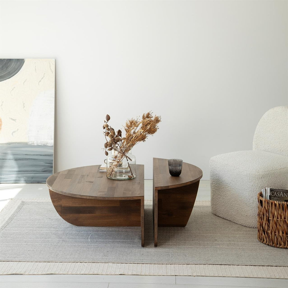 FAWdecor Modern Solid Wood Coffee Table, Round Wood Center Table, Unique Nesting Coffee Tables, Mid Century Aesthetic Low Coffee Table (Walnut) FAWdecor