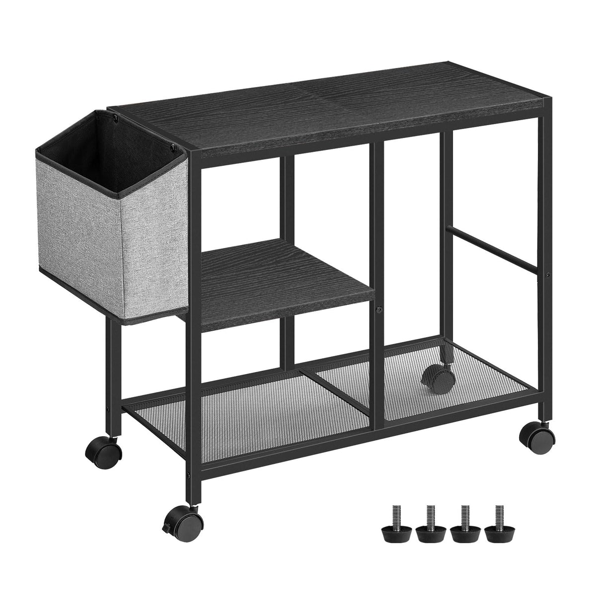 MAHANCRIS Printer Stand with Storage Bag, 3-Tier Mobile Under Desk Printer Cart with Wheels, Wooden Rolling Printer Table, Organizer Shelf for Study, Office, Living Room, Black PTHB2201 MAHANCRIS