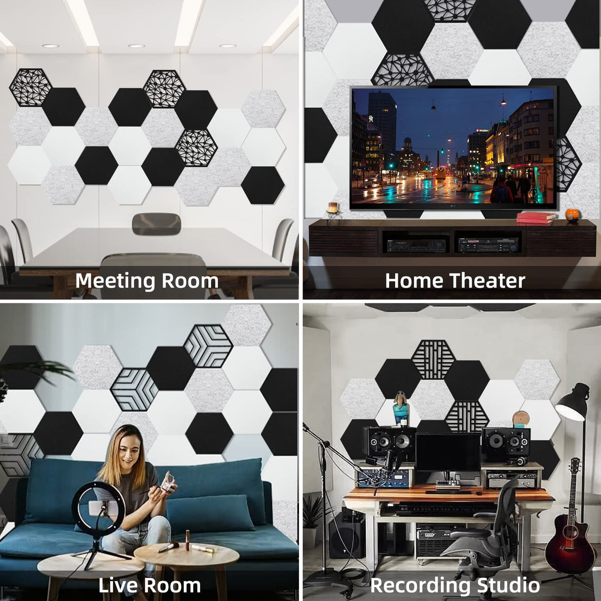 12 Pack Self-adhesive Acoustic Panels, Hexagon Sound Proof Panels, 14 X 12 X 0.4 In Sound Absorbing Panels, Flame Resistant, High-Density Sound Dampening Panels for Recording Studio Home, Offices Tutmyrea