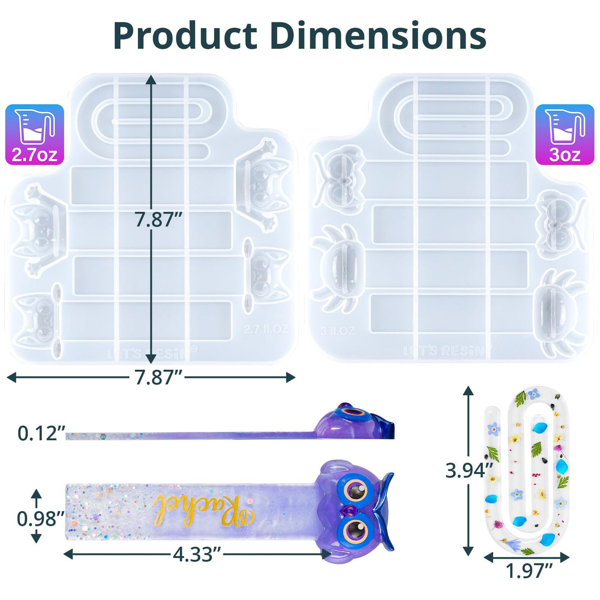 LET’S Resin Bookmark Resin Molds Silicone, Cute 3D Animal Bookmark Silicone Molds for Epoxy Resina with Paperclip Pattern 3mm Thin,Small Bookmarks Molds for UV Resin Crafts,Gifts for Book Lovers LET'S RESIN