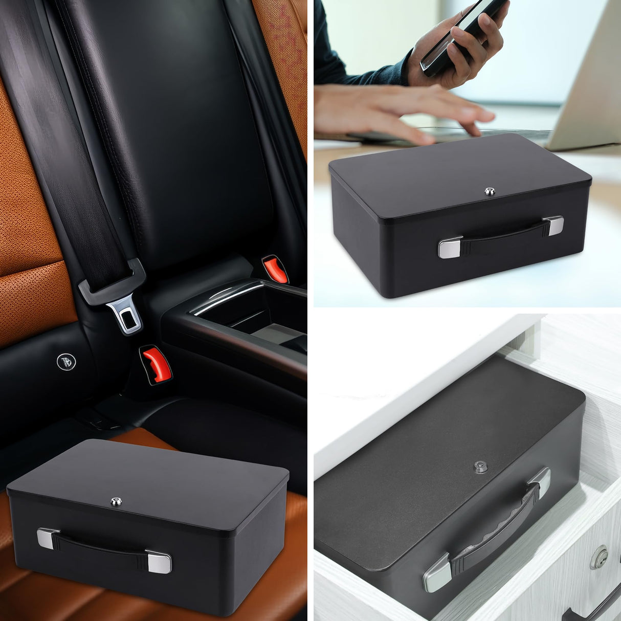 IUZIT Fireproof Document Box with Key Lock, Fire Resistant Safe Storge Box Security Chest for Valuables, Documents, Passport, Cash, Pistols, Exterior Size 12.7 x 8.7 x 4.6 Inch IUZIT