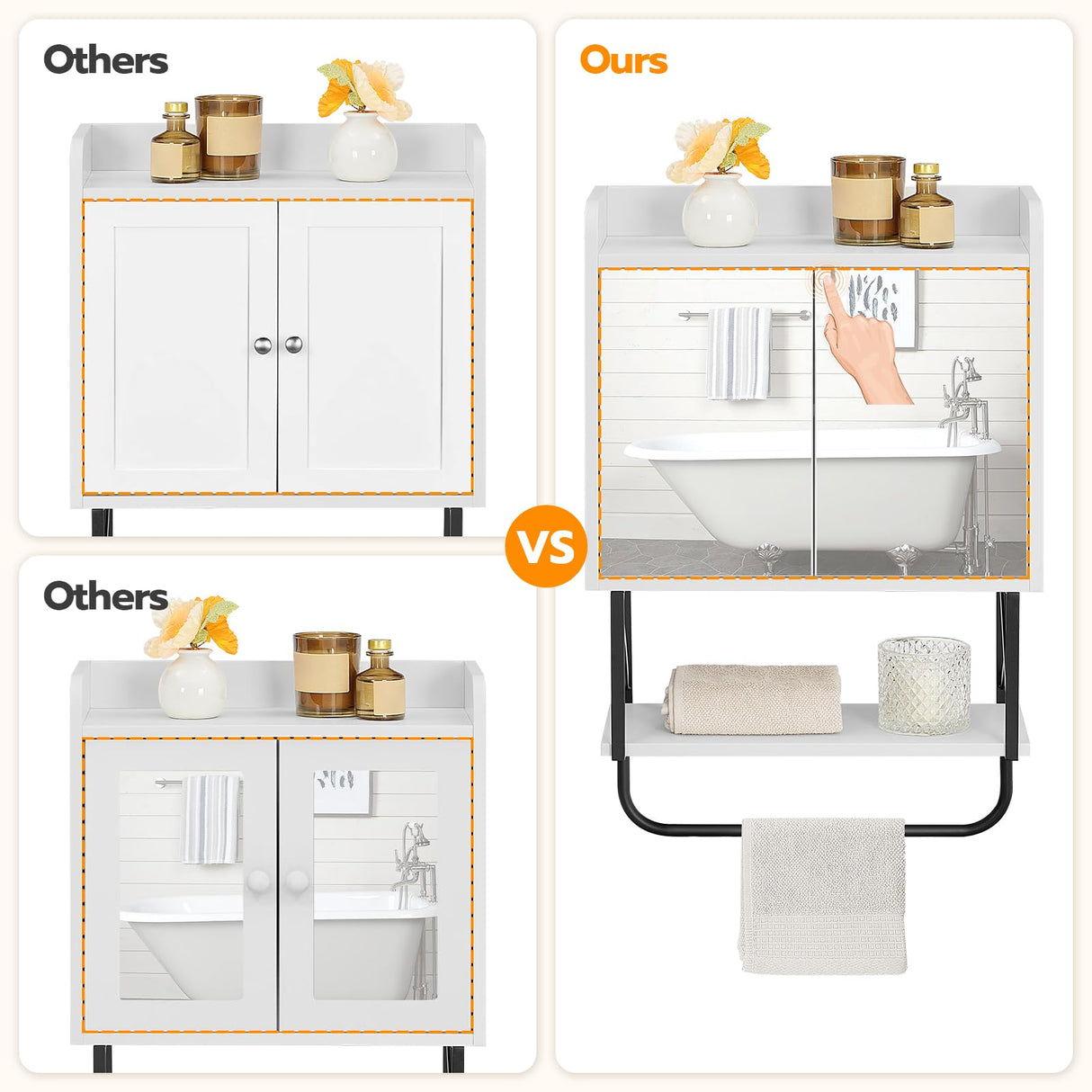 HOOBRO Medicine Wall Cabinet with Mirror, Bathroom Storage Cabinet with Hidden Space and Towel Bar, Double Mirrored Doors, Detachable Shelf, for Bathroom, Living Room, White BW41CW01 HOOBRO