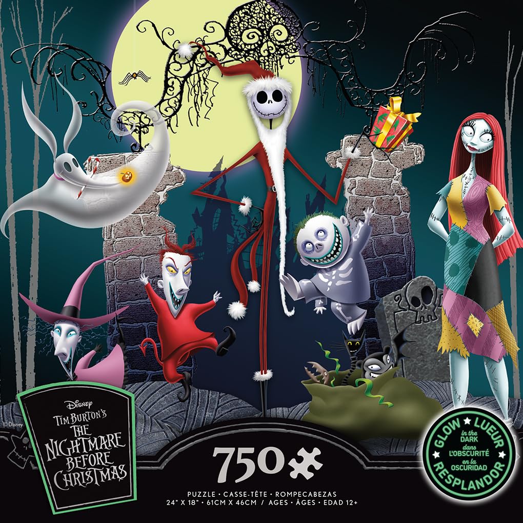 Ceaco - Disney - Tim Burton's Nightmare Before Christmas - Glow in The Dark - Festive Frolics - 750 Piece Jigsaw Puzzle Ceaco