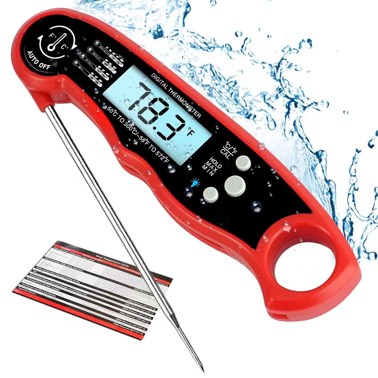 Meat Thermometer Digital for Cooking and Grilling, Collapsible Probe, with Magnet, Calibration, Backlight Waterproof Food Thermometer, Instant Read Thermometer for Kitchen, Meat, Steak, Turkey YPNZXQDX