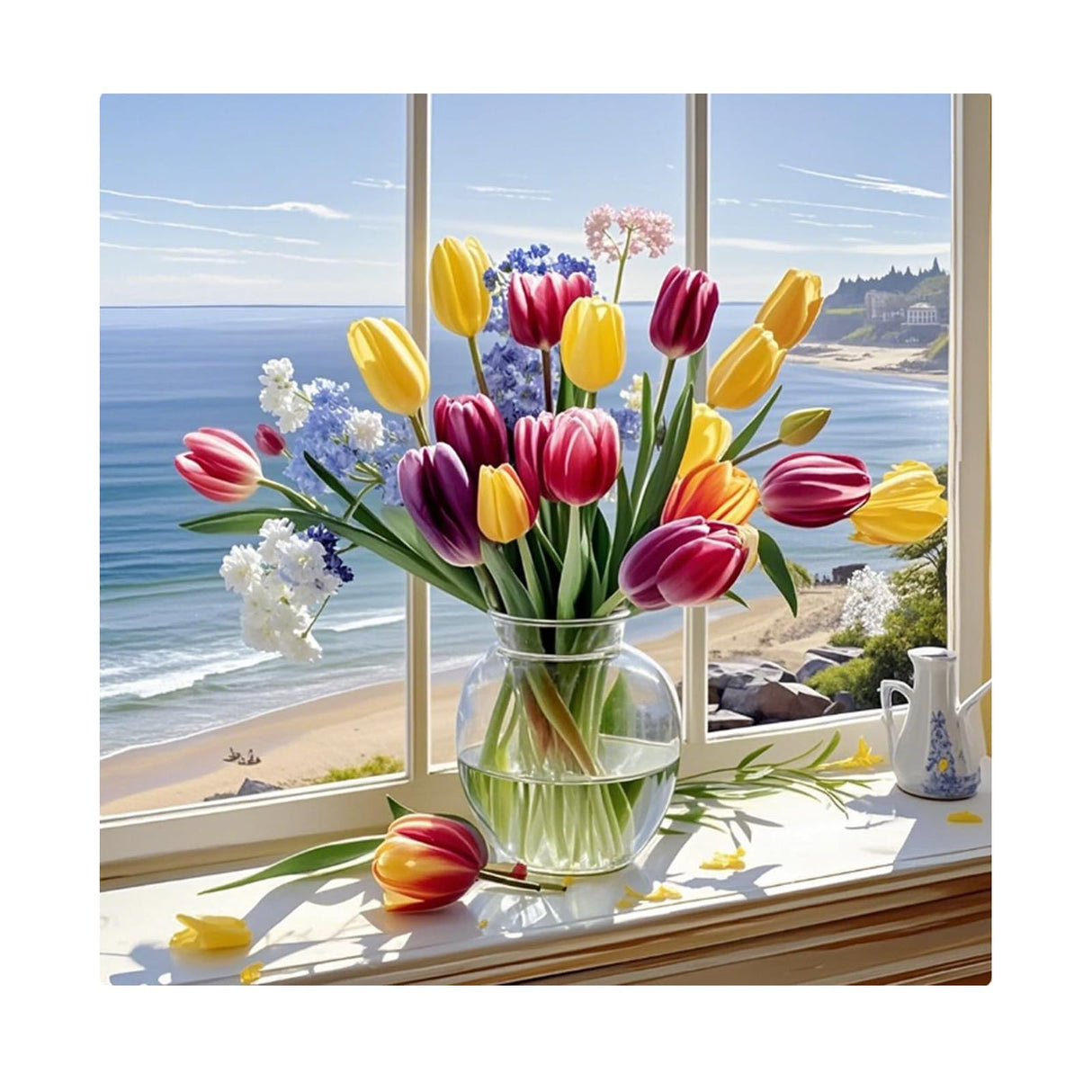 Diamond Painting Kits for Adults,Windowsill Tulip Diamond Art Kits for Beginner,DIY Full Drill Diamond Painting Flower Gem Art and Crafts, 5D Diamond Painting Flowers12x12IN DIYDECORFUN