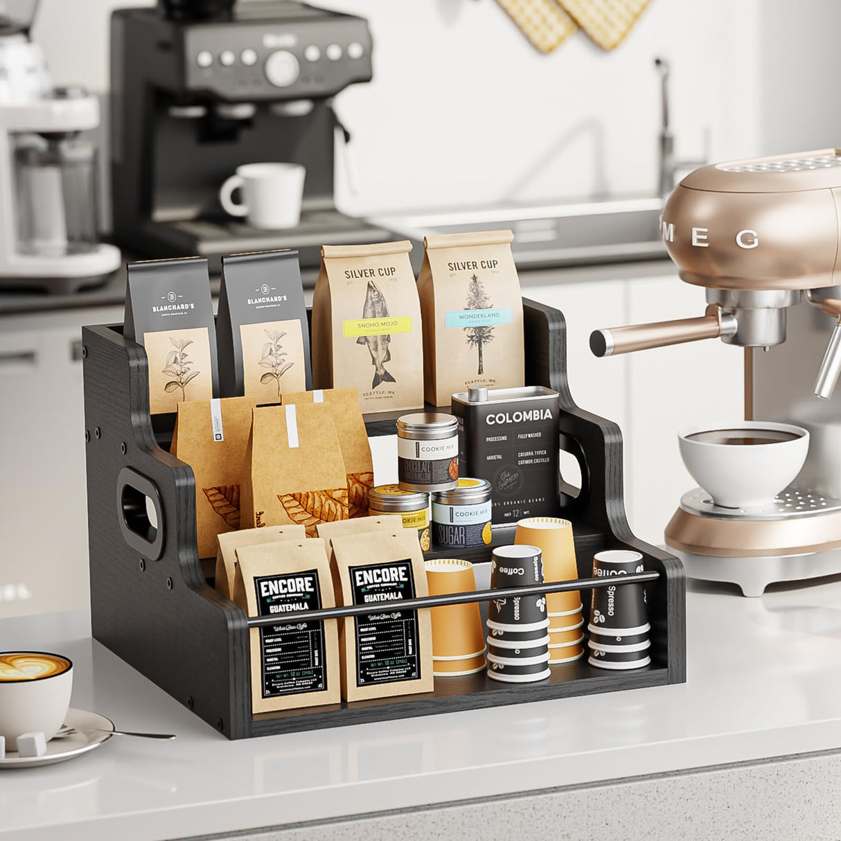 KLM Liquor Bottle Display Shelf, Coffee Syrup Rack Organizer, 3 Step Countertop Liquor Wine Rack, Mini bar,Liquor Cabinet, Home Retro Bar Shelf Stand for Liquor Whiskey, Spirits(Black) KLM