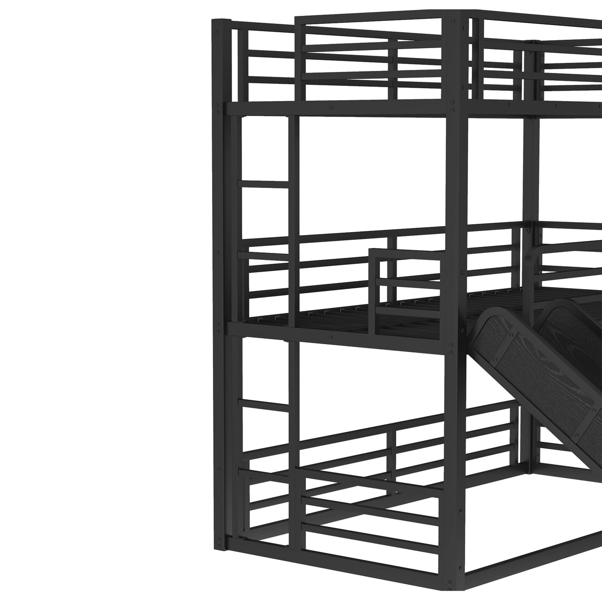 Mental Triple Bunk Bed with Slide, Twin XL Over Twin XL Over TwinXL Triple Bunk Bed with Safety Guardrails, Heavy-Duty Bunkbeds with Noise-Reduced Design, No Box Spring Needed, Black Harper & Bright Designs