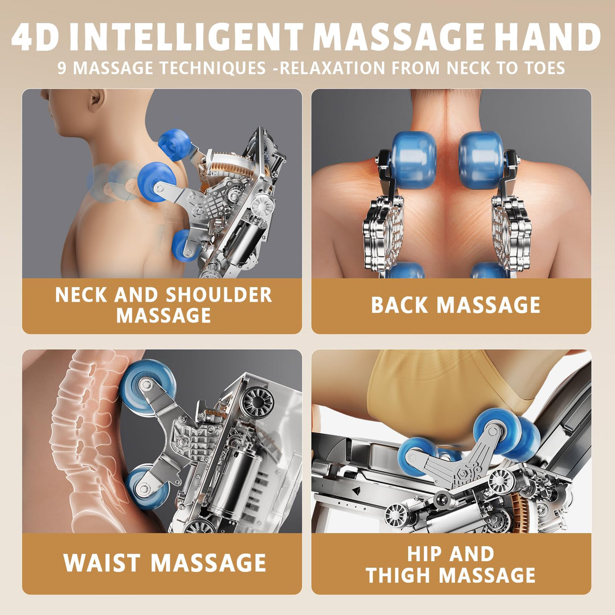 HealthRelife 4D Massage Chair Full Body Zero Gravity Recliner - 55“ SL-Track,15 Auto Modes,11 Massage Technique,40 Airbags Massage,with Yoga Stretch,APP Control,Shiatsu Foot Massage(Beige) HealthRelife